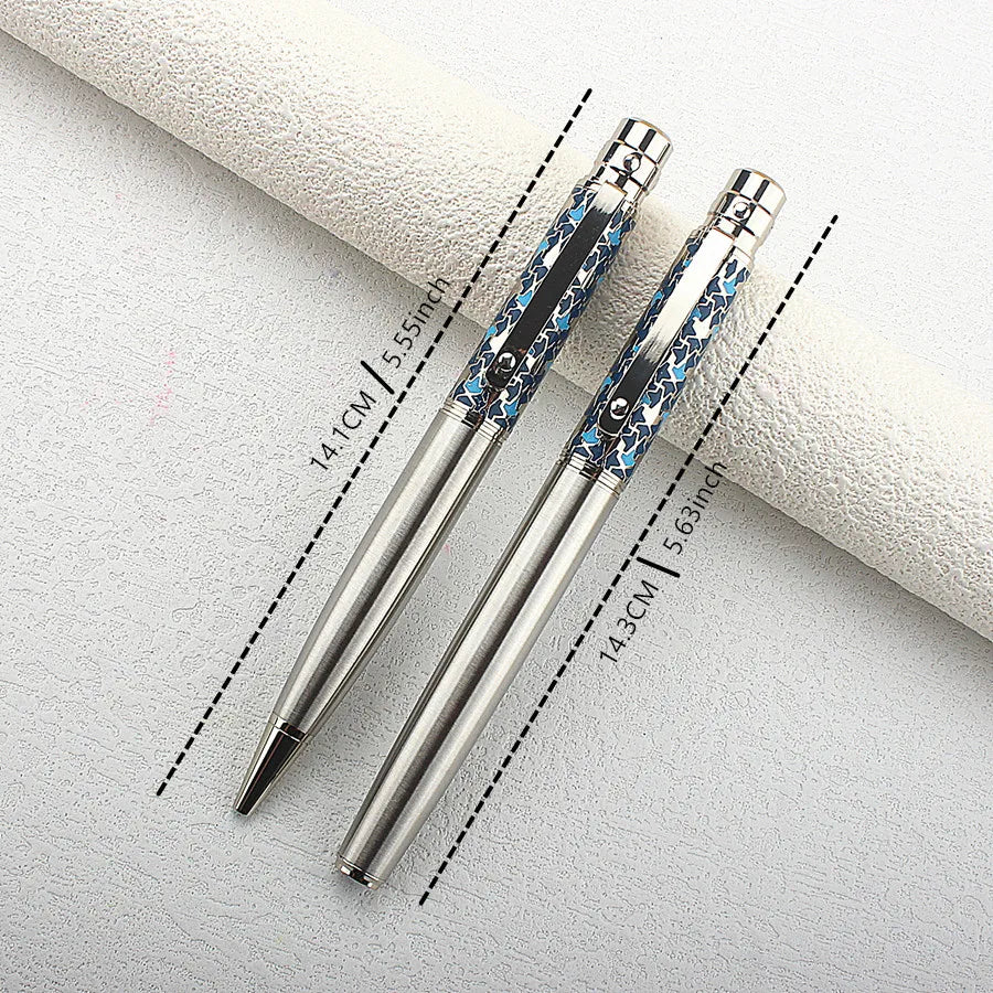 High-Grade Stainless Steel Metal Ballpoint Pen, Exquisite Enamel Decor Business Pen, 0.7mm Fine Point Smooth Writing Pen Quake