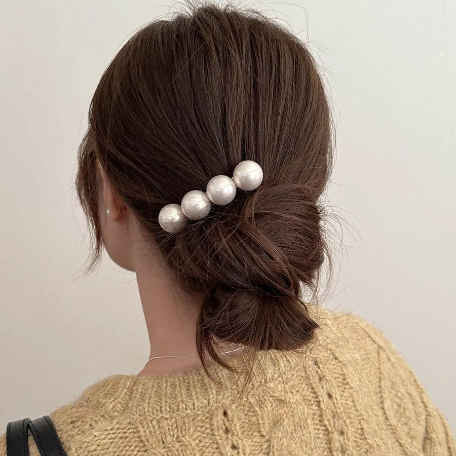 New Big Pearls Spring Clip Ponytail Hairpin for Women Elegant Temperament Hair Styling Barrettes Lady Hair Accessories Hairgrip Quake