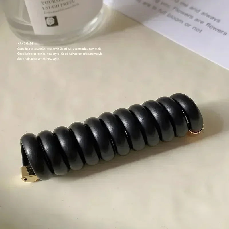 New Spiral High Elastic Rubber Bands for Women Girls Telephone Wire Hair Ties Loop Spiral Coil Hairbands Ponytail Holder Quake black
