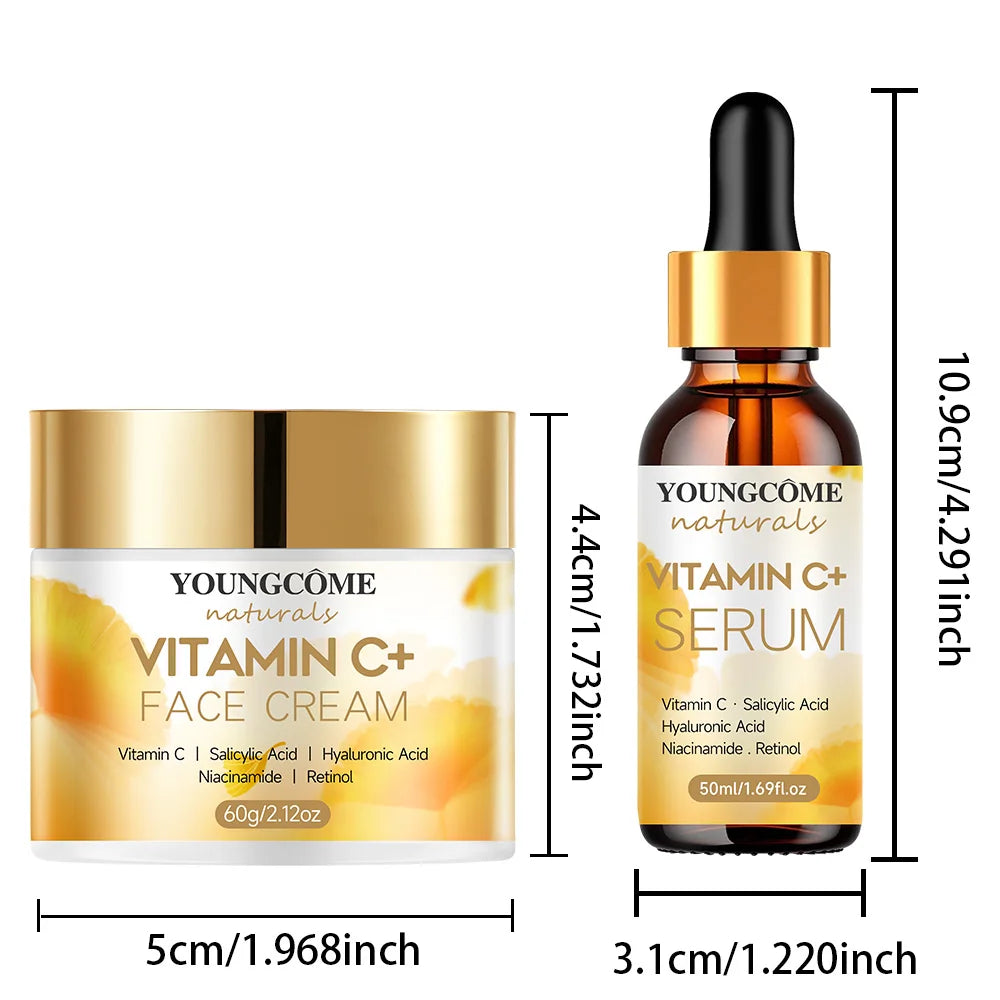 1set Vitamin C Skin care Set Face Anti Aging Firming Lifting Fade Fine Lines Whitening the moisturizing face cream Shrink Pores Quake 50ml-60g