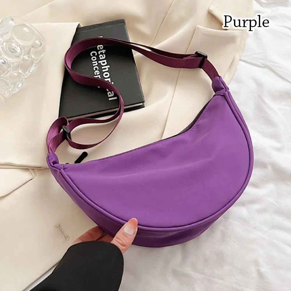 Nylon Crossbody Bag For Women Fashion Portable Casual Hobos Sport Chest Pouch Underarm Bags Students Dumpling Shape Shoulder Bag Quake purple
