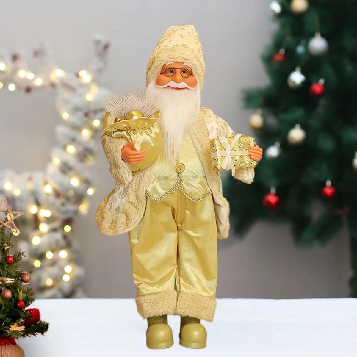 Santa Claus Figurine Xmas Party Ornament Santa Claus Figure for Bedroom Home Quake Yellow