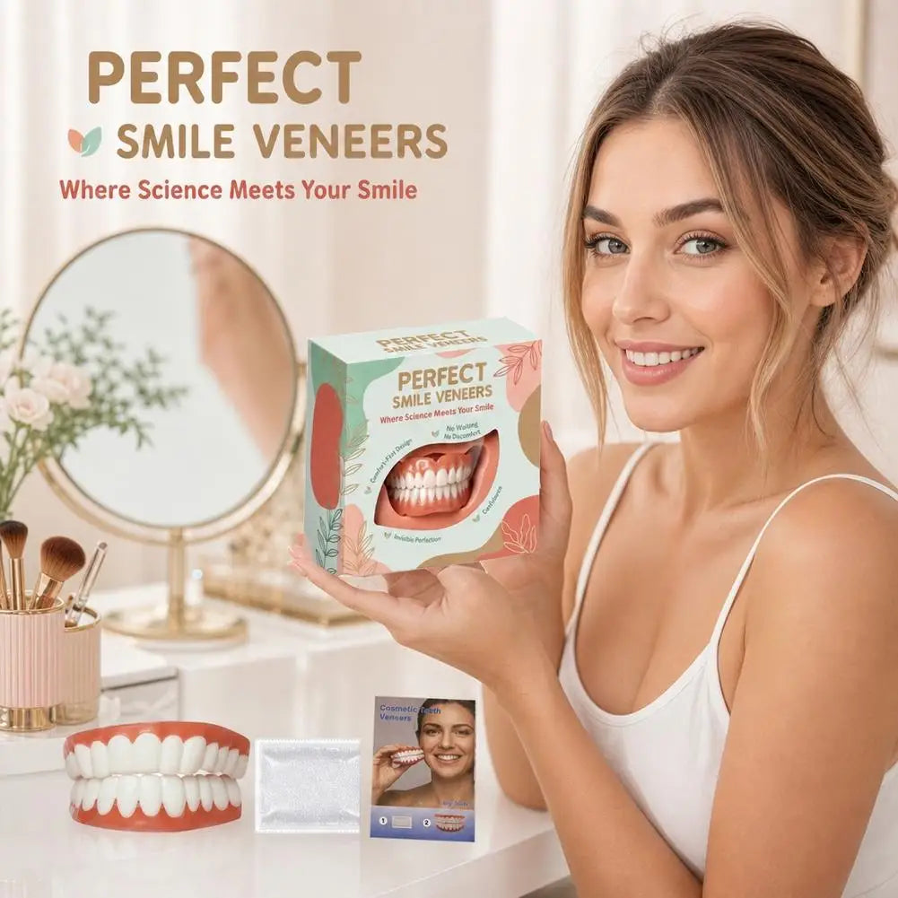 False Teeth Adult Full Set Silicone Dentures Natural Upper Lower Soft Comfort Fit Instant Smile Oral Cosmetic Accessories Quake