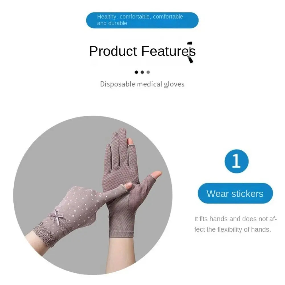 Summer UV Protection Sunscreen Gloves Lace Thin Anti-UV Mittens Elastic Slip Resistant Sun Protection Gloves Women Girls Quake