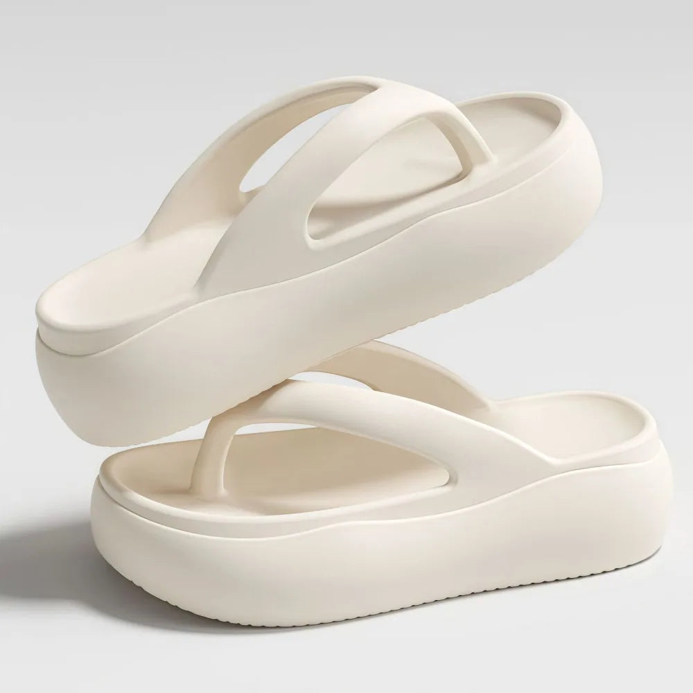 Height-increasing Platform Slippers Non-slip 5CM EVA Beach Sandals Lightweight Soft Sole Women's Flip Flops Indoor Outdoor Quake White 35-36