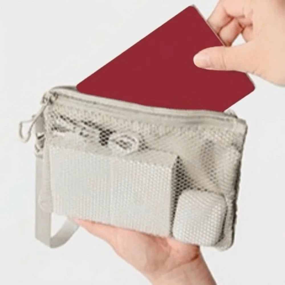 Lightweight Mesh Storage Bag Polyester Solid Color Toiletry Bag With Zipper Multifunctional Cosmetic Bag Toiletry Storage Quake Beige-M