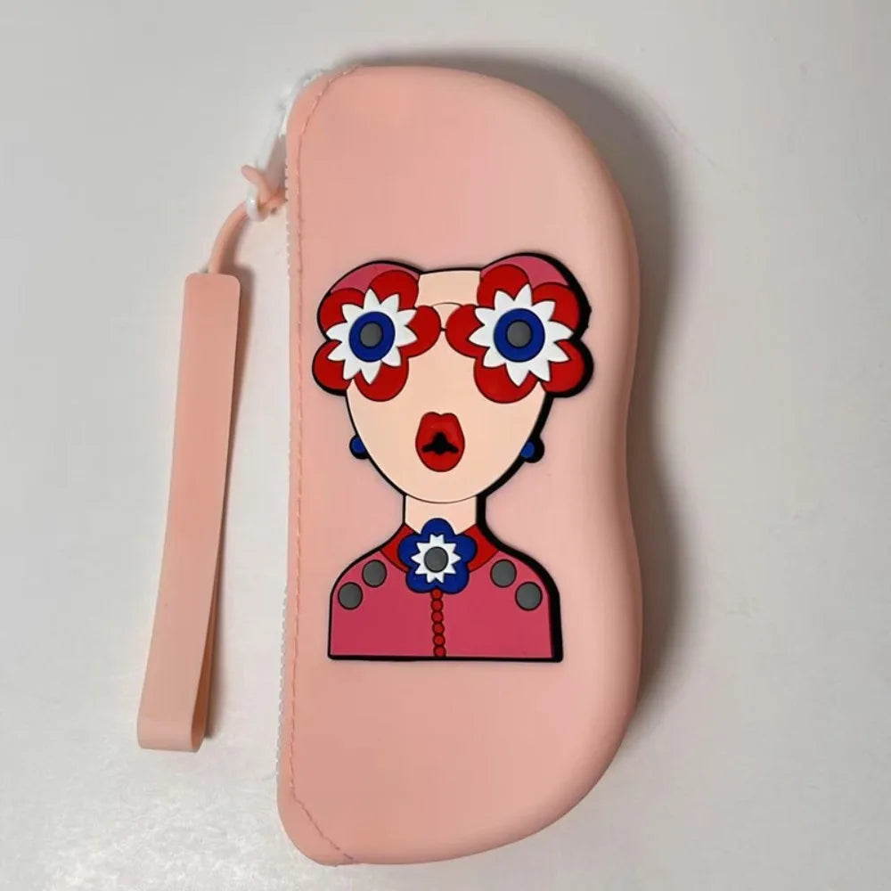 New Multifunctional Glasses Bag Waterproof Silicone Small Items Bags Dustproof Cosmetic Bags Quake Pink-no flowers-