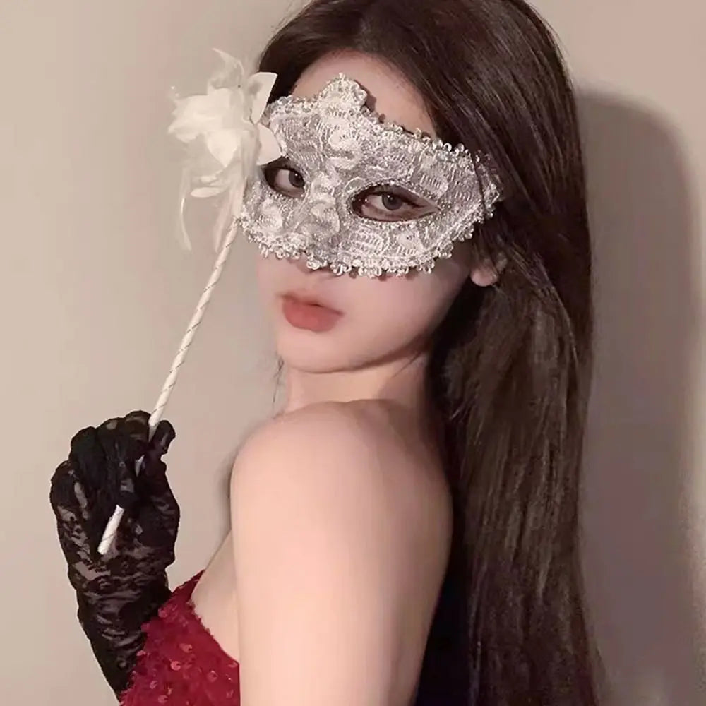 Stick Side Feather Flower Handheld Masquerade Masks Festival Costume Party With Holding Stick Translucent Half Face Mask Feather Quake