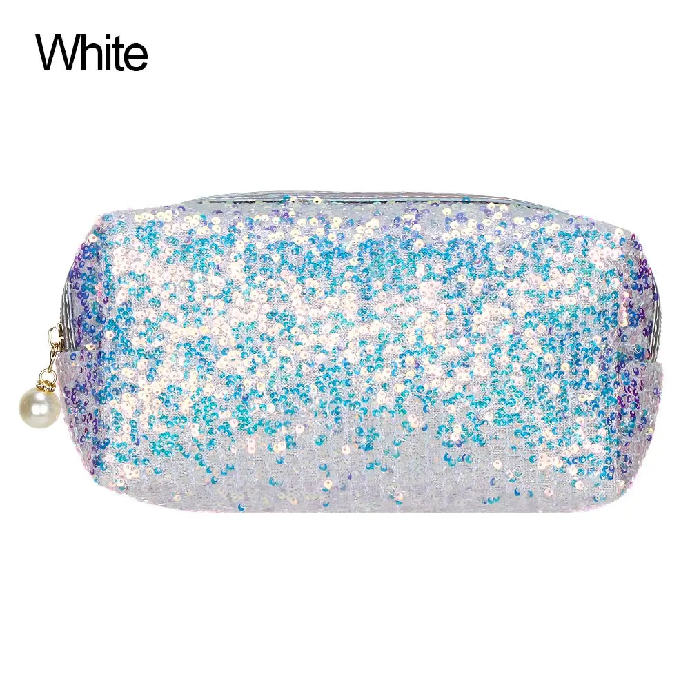 Fashion Glitter Mermaid Sequin Makeup Bag High-capacity Reversible Double Color Cosmetic Bag Lazy Makeup Zipper Pouch Handbags Quake White