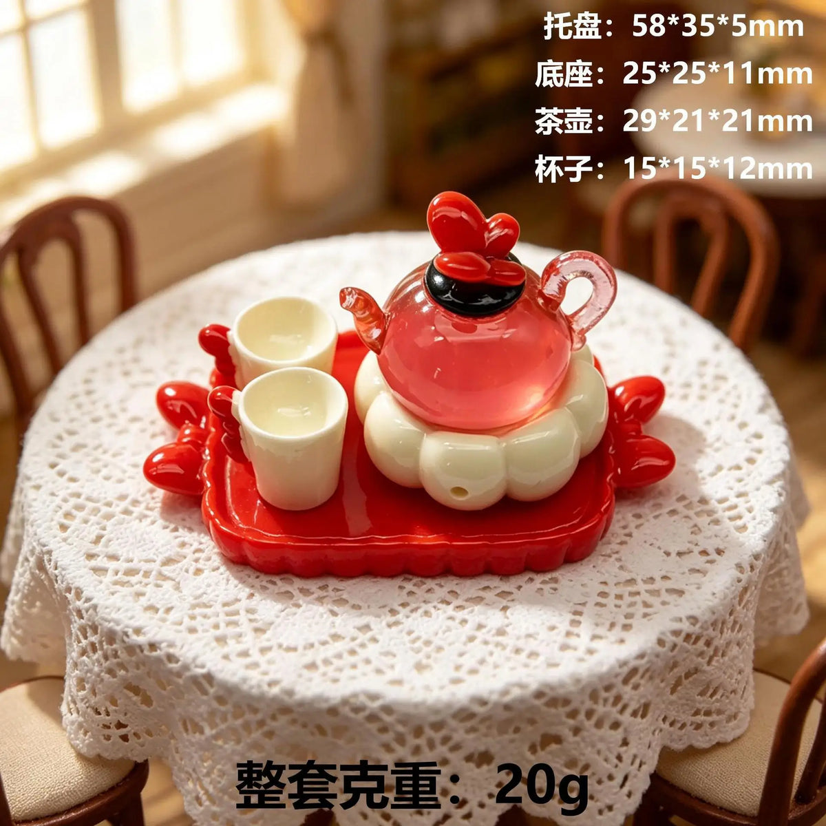 3Sets Simulation Teapot Teacup Resin Ornament For Dollhouse Kitchen Decor DIY Play Toys Micro Landscape Crafts Accessories Quake red
