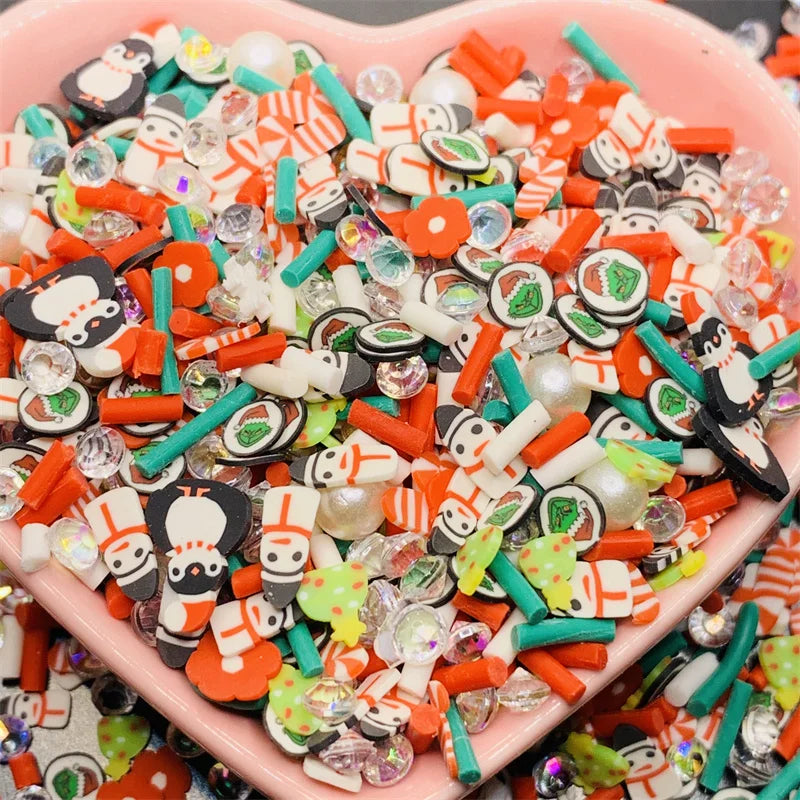 100g/Lot Pink Christmas Themed Snowman Clay Gingerbread Man Slices Mixture Rhinestone Candy Sprinkles for Decoration DIY Crafts Quake 18