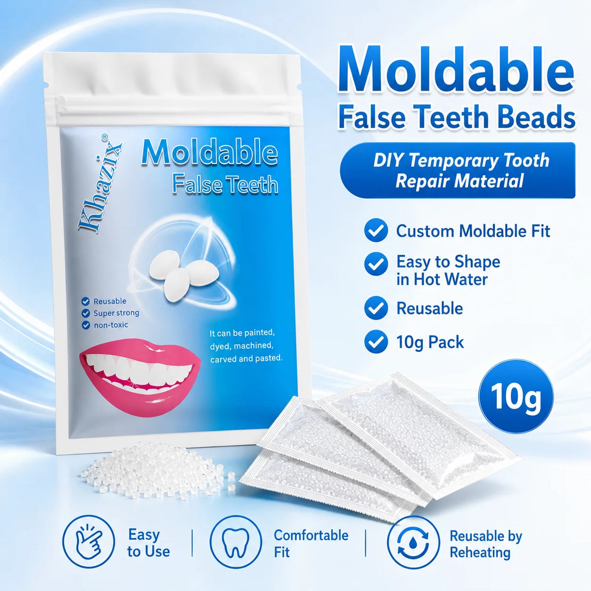 10g Temporary Teeth Beads DIY Cosmetic Smile Fix Moldable White Beads Easy to Shape for Natural-Looking Teeth Quake
