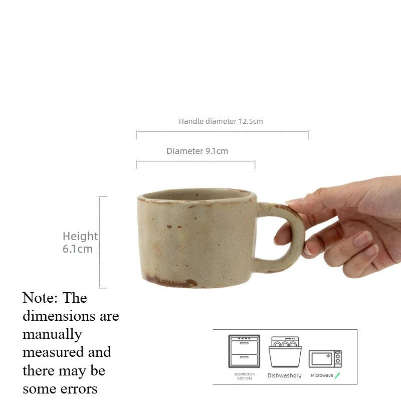 Rough Pottery Retro Mug Japanese Wabi‑Sabi Ceramic Coffee Cup Household Water Tea Cup Artistic Handcrafted Drinkware Quake 301-400ml A