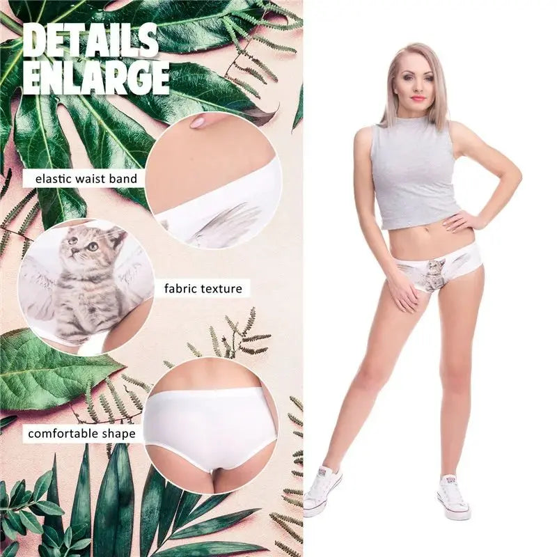 Women Panties 3D Print Seamless Panties Women Underwear ANGEL CAT Cartoon Print Lovely Push Up Briefs Lingerie Thong for Female Quake