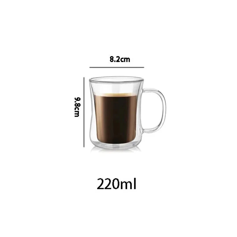 YWDL Double-Wall Glass Cup Set Clear Coffee Mug with Handle for Hot Cold Beverages Milk Juice 180/250/350ml Drinkware Quake 180ml 180-350ml
