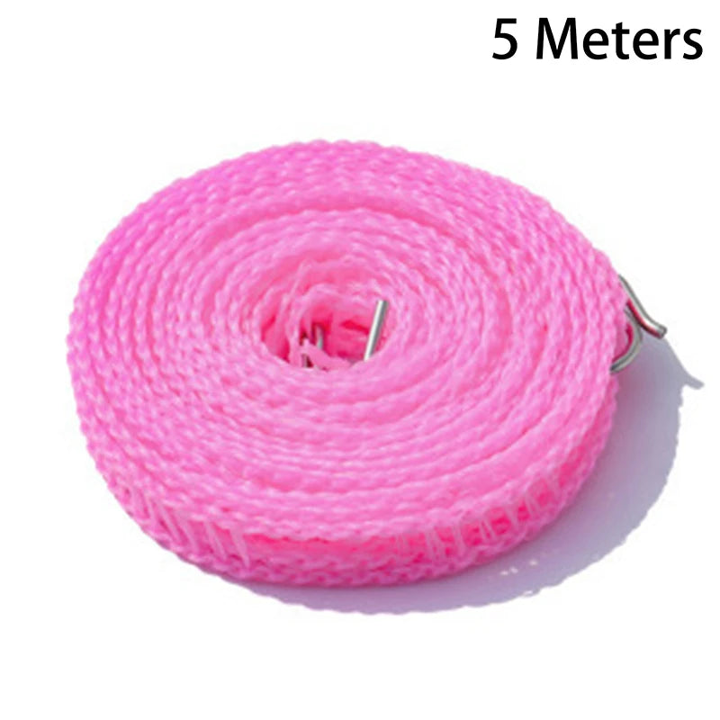 5/10Meters Portable Clothesline for Outdoor Indoor Home Travel Air Drying Rack for Clothes , Windproof Quake 5 Meters Pink