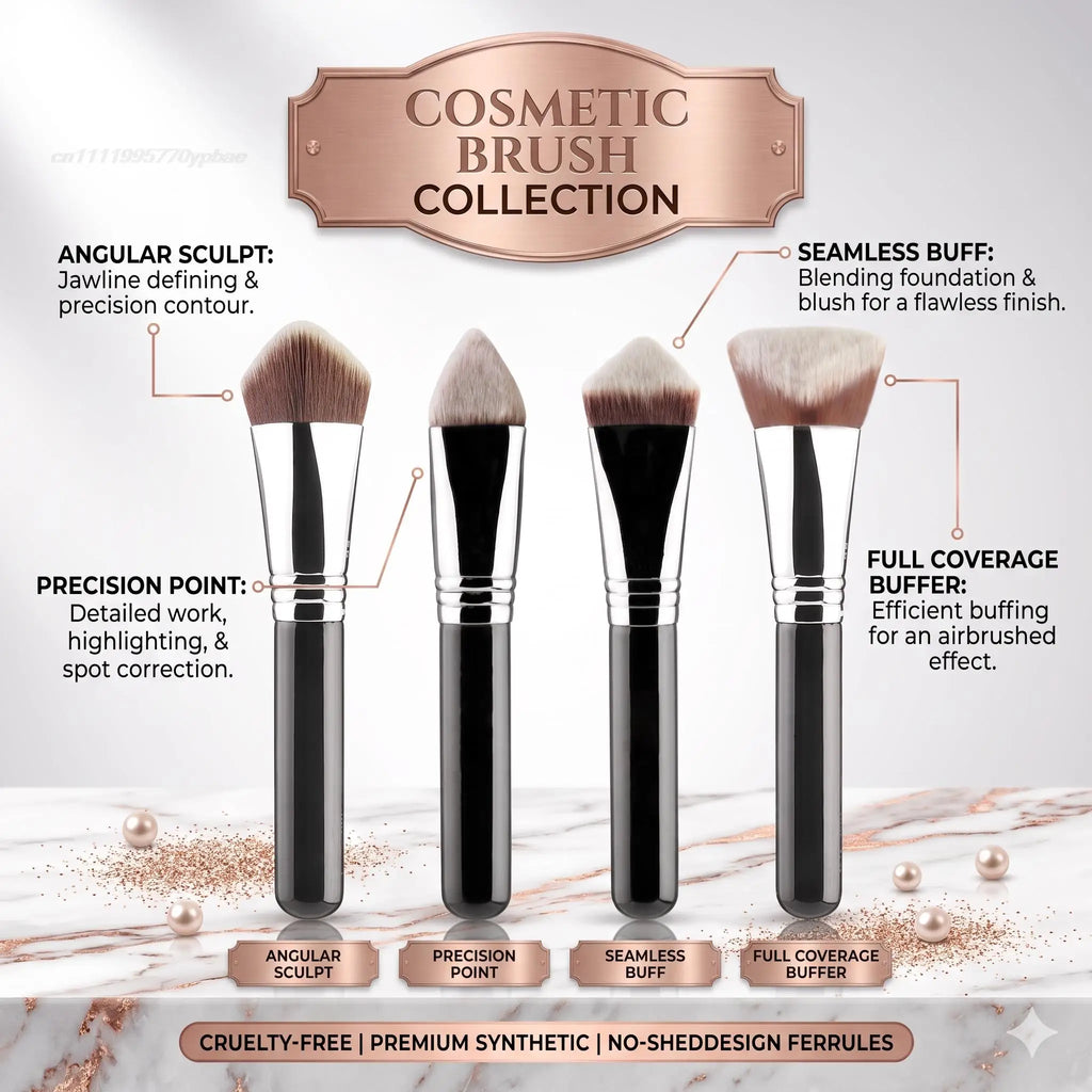 Makeup Kabuki Foundation Brush Luxury Single Pro Large Slant Triangle Square Tapered Vegan Cosmetic Brushes Quake