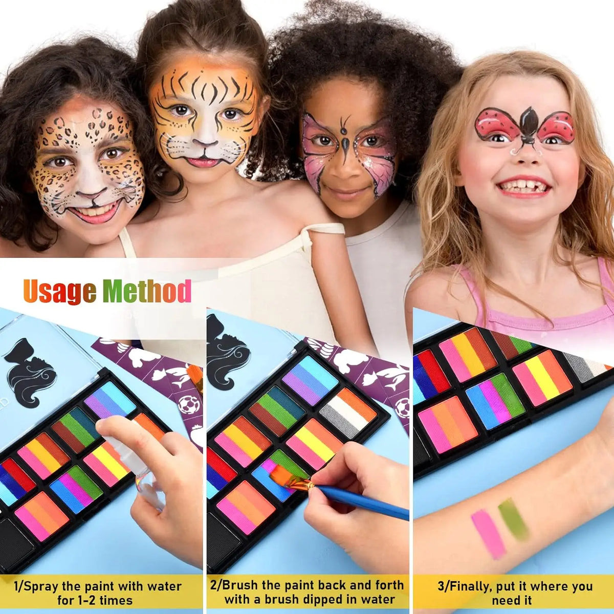 Body Face Painting Kit for Kids Adults,10 Color Face Makeup Palette with Brush,Halloween Carnival Artist Cosplay Art Party Quake
