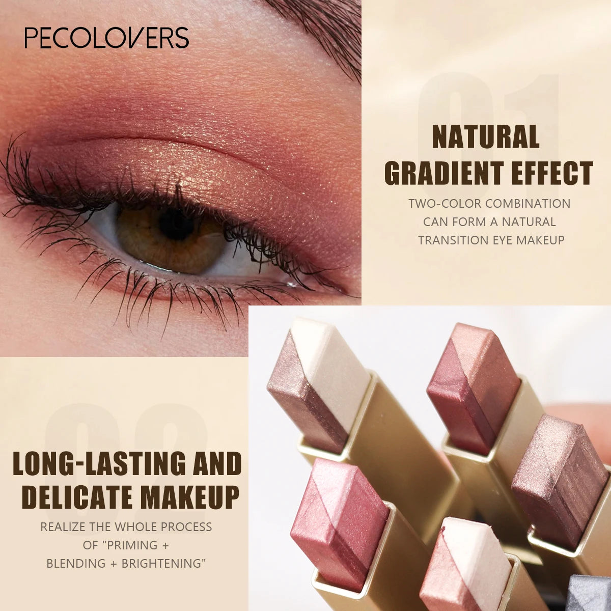 Glitter Eyeshadow Stick, Push and Pull Design; Bright and Dark Two-color Eye Shadow Design; Easy To Color; Save Makeup Time; Quake