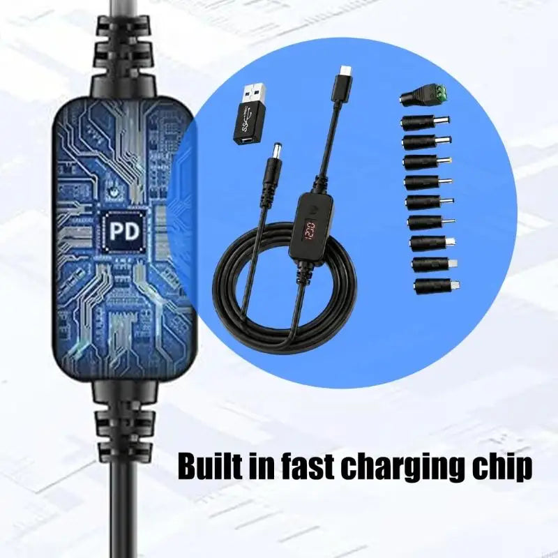 USB C to Round Tip Power Cable with Digital Readout, Voltages Adjustable 5V-20V Output for Worktable Electronics Use 120cm K1KF Quake