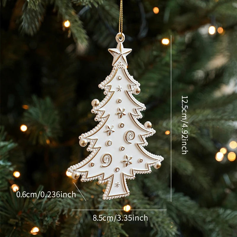 1pc Nordic Antique White Gold Edge Christmas Tree Pendants Plastic Decorative Ornaments Window Hangings Quake Christmas tree