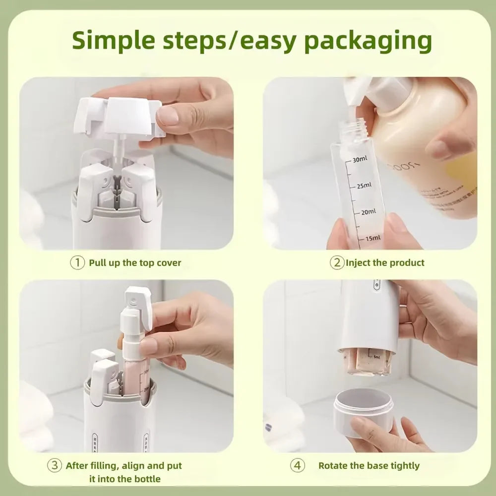4-in-1 Travel Refillable Bottles, Portable Toiletries and Cosmetics Containers for Shampoo, Body Wash, Travel Storage Bottles Quake