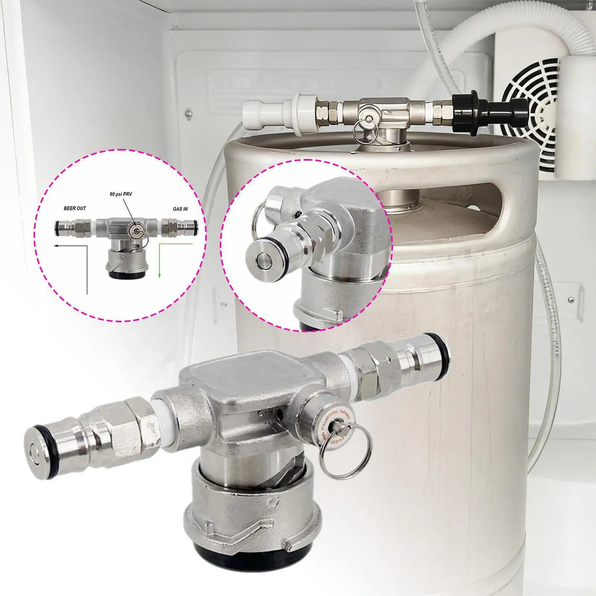 Beer Low Profile Keg Coupler with Ball Lock Easy Connection Gas Beer Post Home Quake