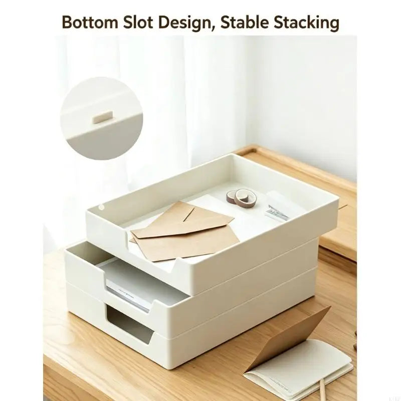 File Paper Storage Organizers Tray, Stackable Open Front Plastic File Holders for Home Office Desks and Study Supplies K1KF Quake