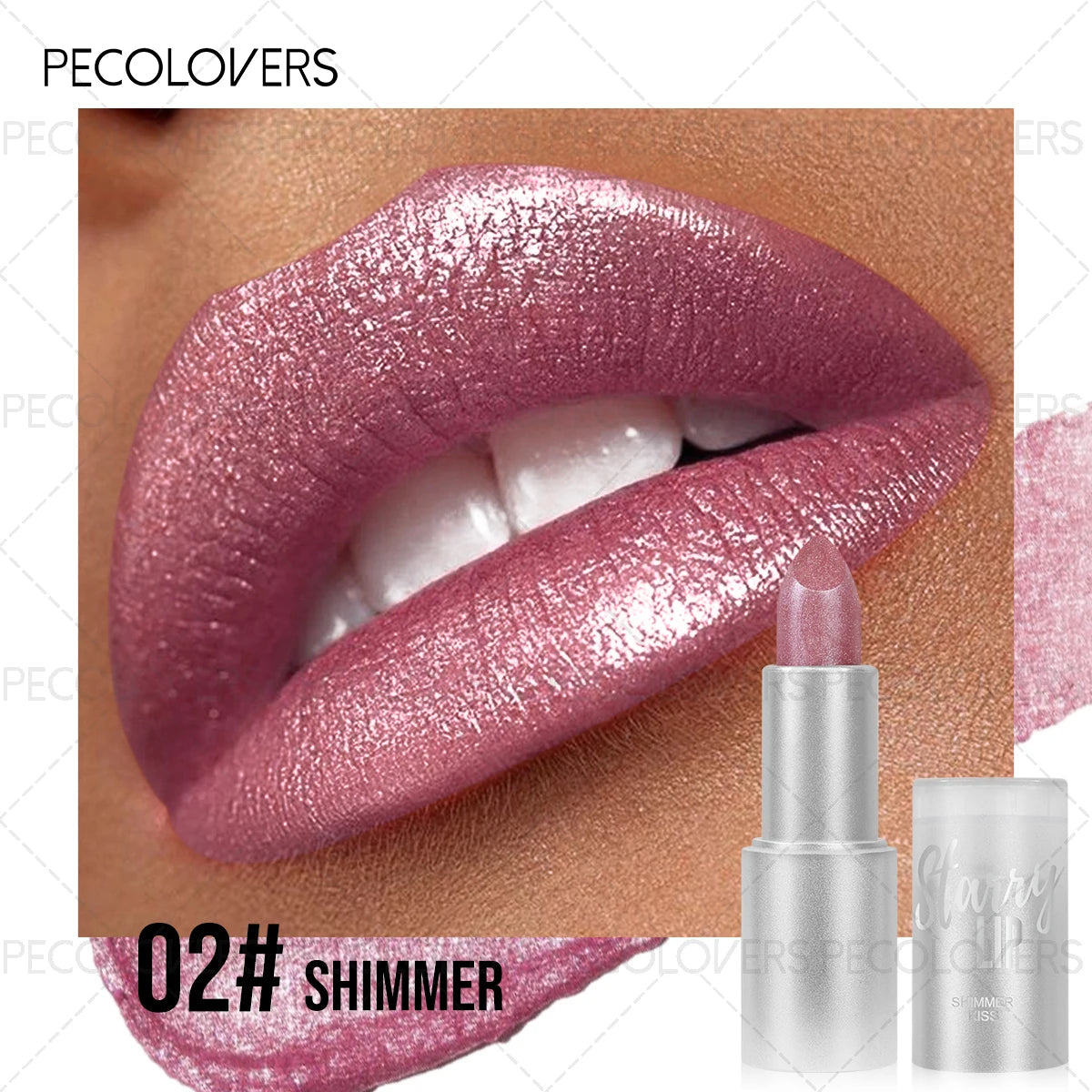 1 Pcs Mermaid Pearlescent Glitter Lipstick, Non-Drying Smooth, Mermaid & Bean Paste, Metallic Shimmer Champagne Gold Pink Nude Quake 02