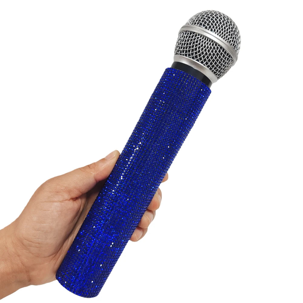 Rhinestone Simulation Microphone Props Colorful Plastic Fake Mic Decoration Ornaments For Home Bar Party Photography Cosplay Quake dark blue