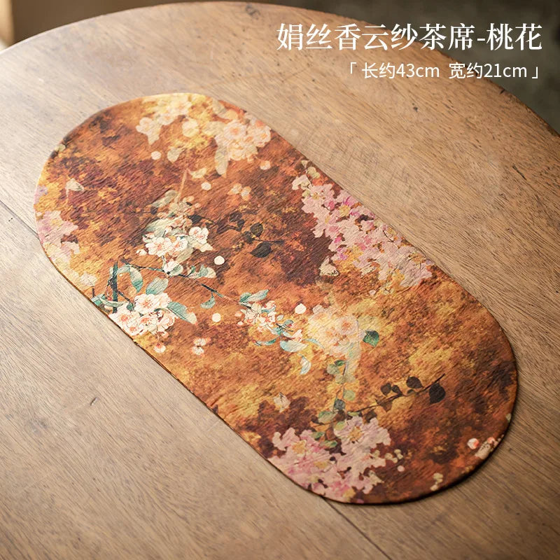 Double-sided Silk Fragrant Cloud Yarn Tea Mat Chinese Style Tea Table Heat Insulation Waterproof Mat Chinese Zen Dry Foam Mat Quake Mat - Peach Blossom