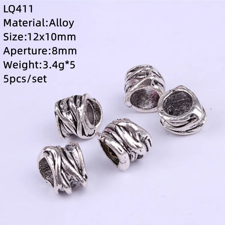 5-Piece Dreadlock Braid Beads Rings – Silver & Gold Hair Accessories