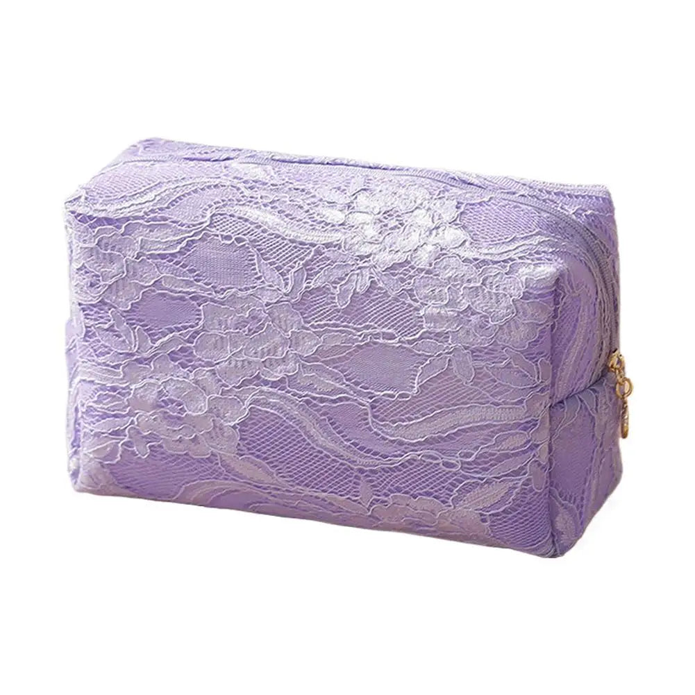 Lace Mesh Women's Makeup Bag Large Capacity Cosmetic and Jewelry Organizer Bag Zipper Square Portable Toiletry Bag Quake Purple