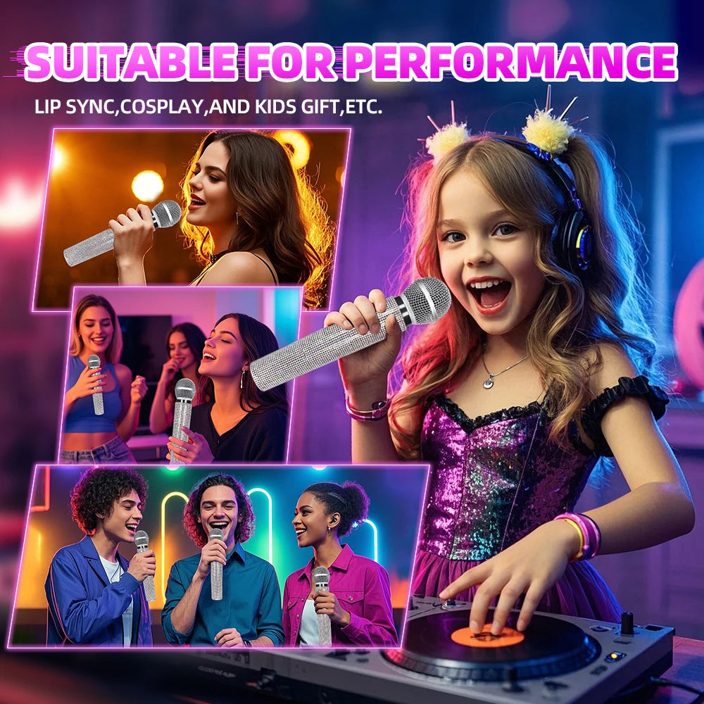 Rhinestone Simulation Microphone Props Colorful Plastic Fake Mic Decoration Ornaments For Home Bar Party Photography Cosplay Quake