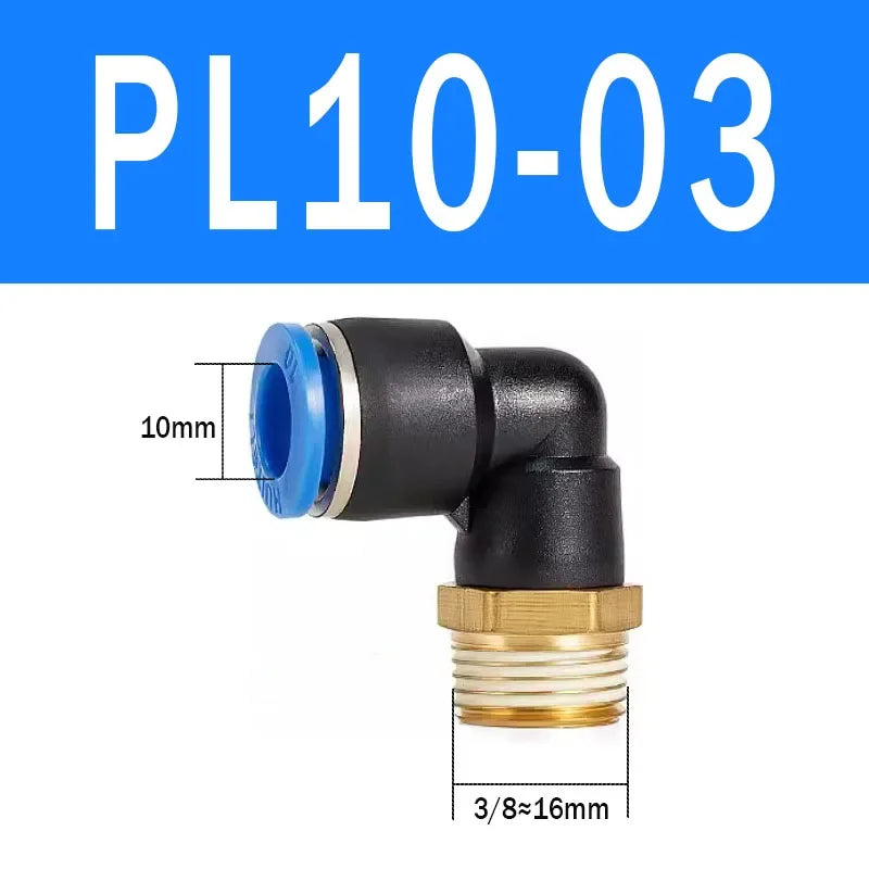 2Pcs PL Pneumatic Quick Connector Threaded Elbow PL6-01/8-02/8-04/10-02/12-03 Hose Air Fitting Quake PL10-03 2pcs BLUE