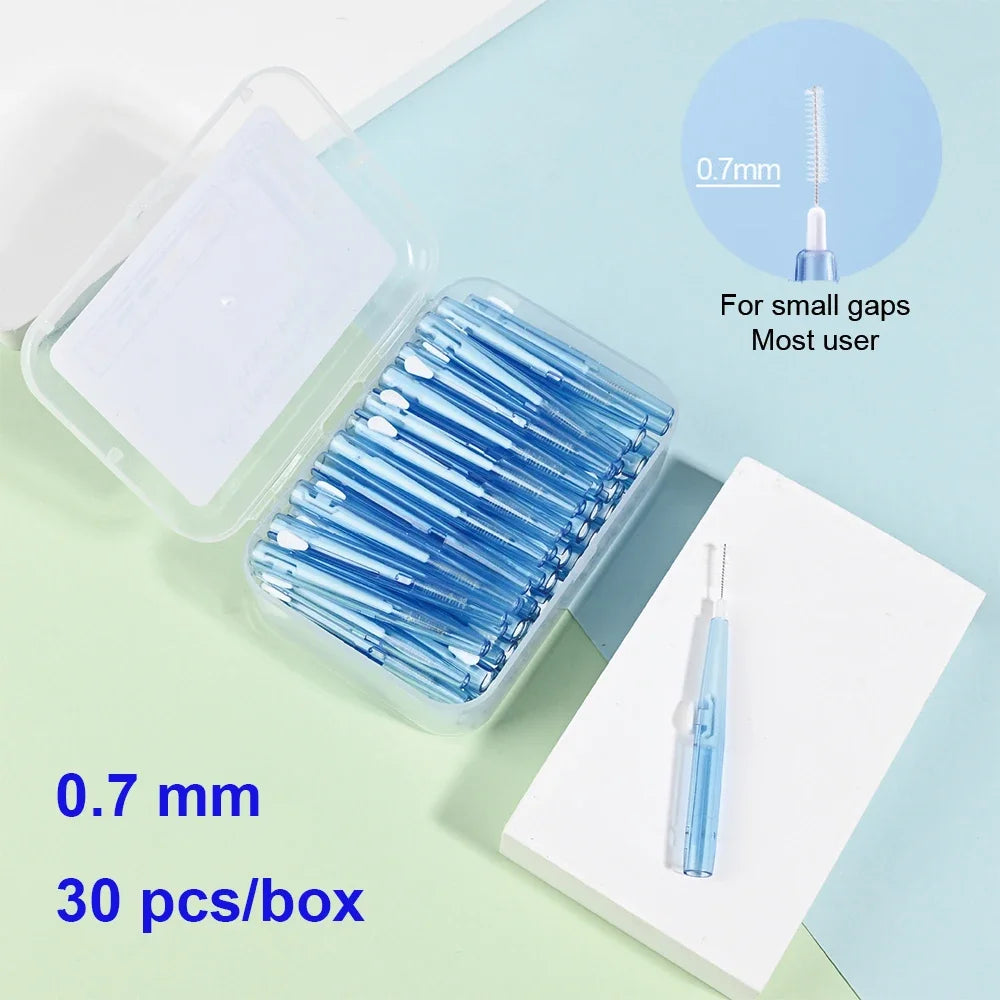 vvocci Orthodontic Interdental Brush 30pcs/Box - Dental Cleaning Tool for Braces & Oral Care Quake M415 30pcs blue