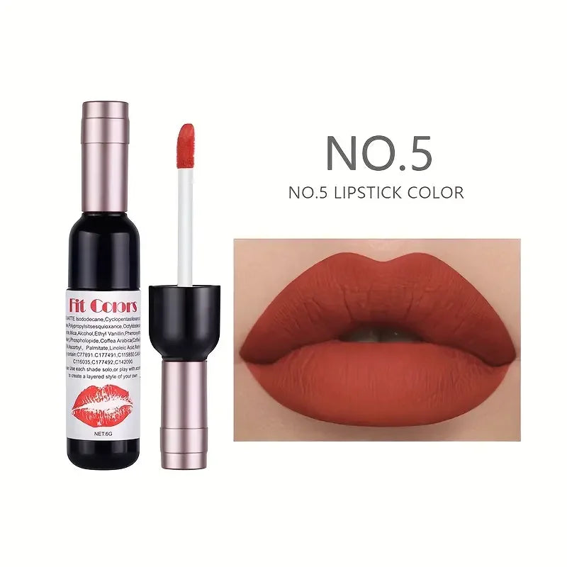 Red Wine Bottle Design Makeup Lip Gloss,Velvet Matte Lip Gloss Liquid Lipstick, High Colour Development,for Natural Lip Makeup Quake 05