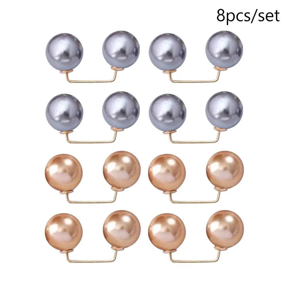 3/6/8PCS Double Head Pin Pearl Brooch Adjustable Collar Clip Non-Slip Safety Pins DIY Sewing Multi-Purpose Brooches Quake Style 7