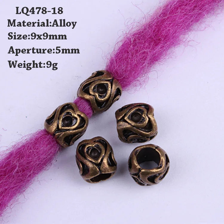 5-Piece Dreadlock Braid Beads Rings – Silver & Gold Hair Accessories