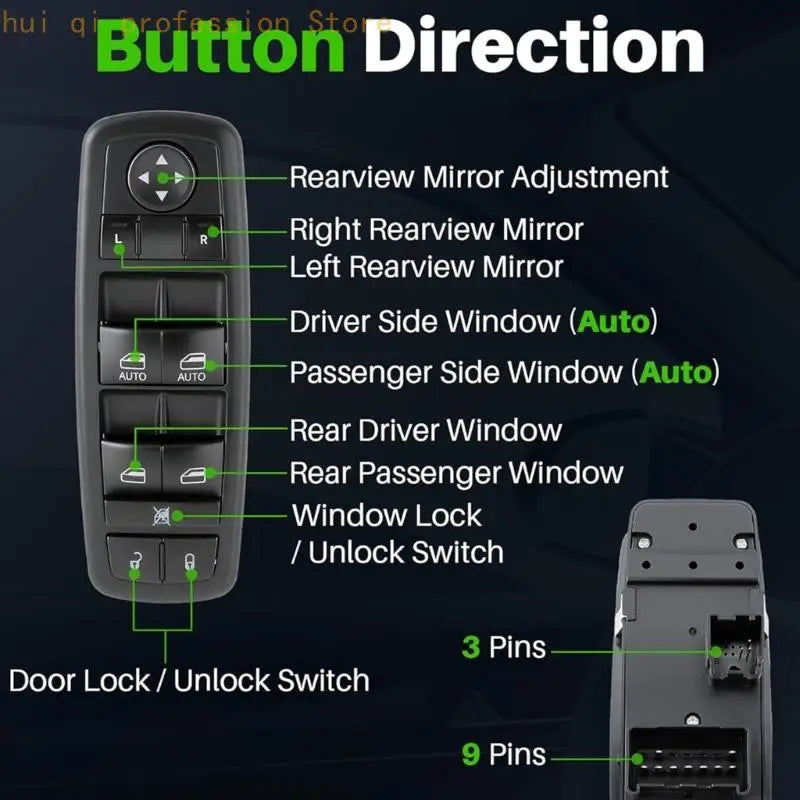 Car Interior Control Assembly with Terminal Base, Black Housing and Smooth Button Action for Routine Window Use in Daily Quake