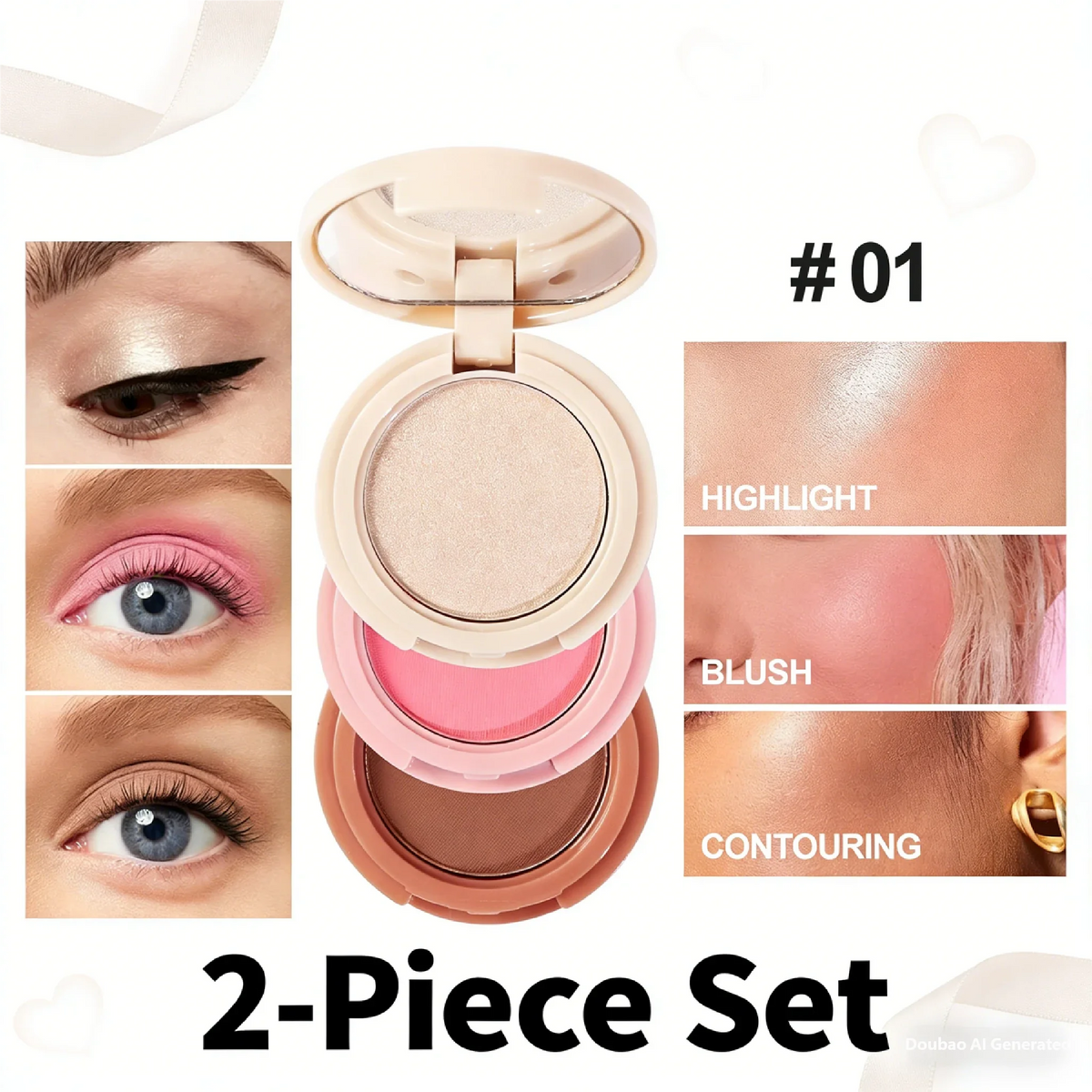 Miss Lara 3-Layer Makeup Palette High-Gloss Blush Pearlescent Matte Finish Multifunctional Valentine's Day Gift for Women Quake 2PCS 1