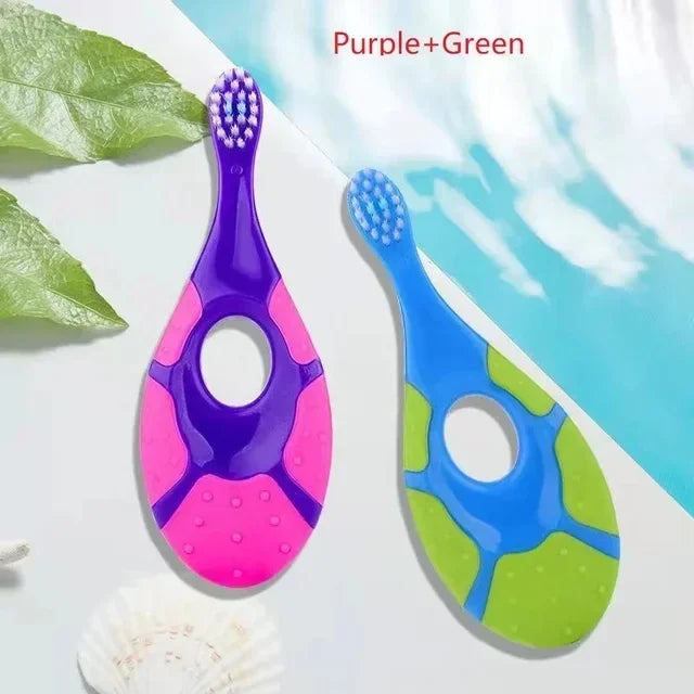 VVOCCI Kids Toothbrush 2-Pack | Soft Bristle BPA-Free Toddler Toothbrush for Training & Deciduous Teeth Care Quake B406 Purple Green