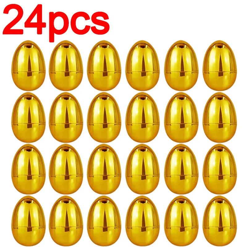 24/6PCS Golden Easter Eggs Plastic Empty Easter Egg Party Yard Game Prizes Supplies Children's Toys DIY Easter Home Decoration Quake 24PCS