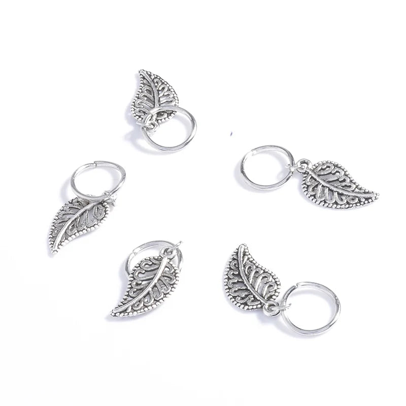 5/10 Pcs Hair Braids Leaves Beads Women Silver Gold Color Hip-hop Hair Rings Braid Bead Hair Headband Braiders Accessories Quake 5pcs 8