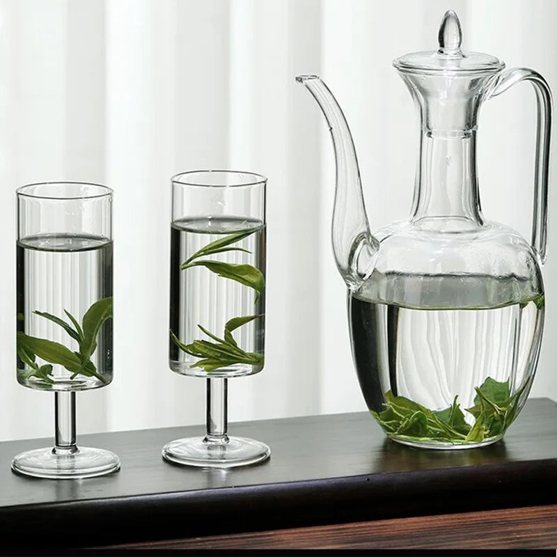 Transparent glass hand-held green tea teapot heat-resistant glass imperial concubine teapot retro boiling teapot Quake 3pcs