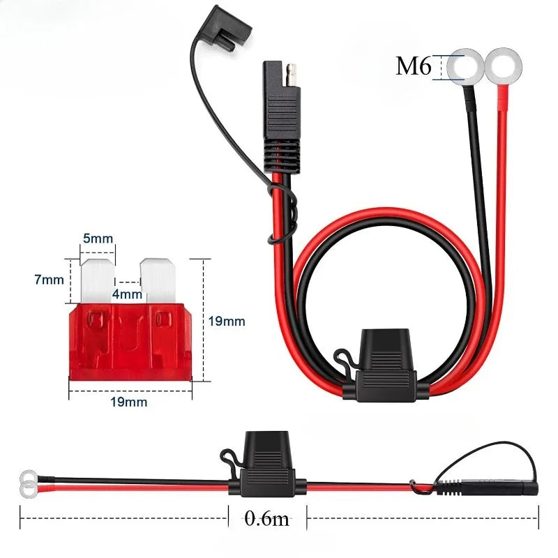 Inline Fuse Protected 16AWG Truck Battery Charger Cable Double M6 O Terminal SAE Quick Release Connector Extension Adapter Wire Quake