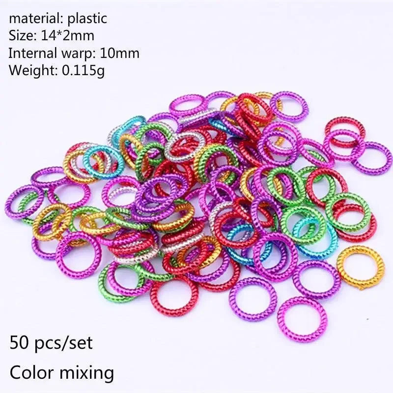 50pcs/set Long Hair Braid Beads Hair Clip Braids Colorful Dreadlock Ring Beads Hair Braider Styling Tool Hairs Accessories Quake