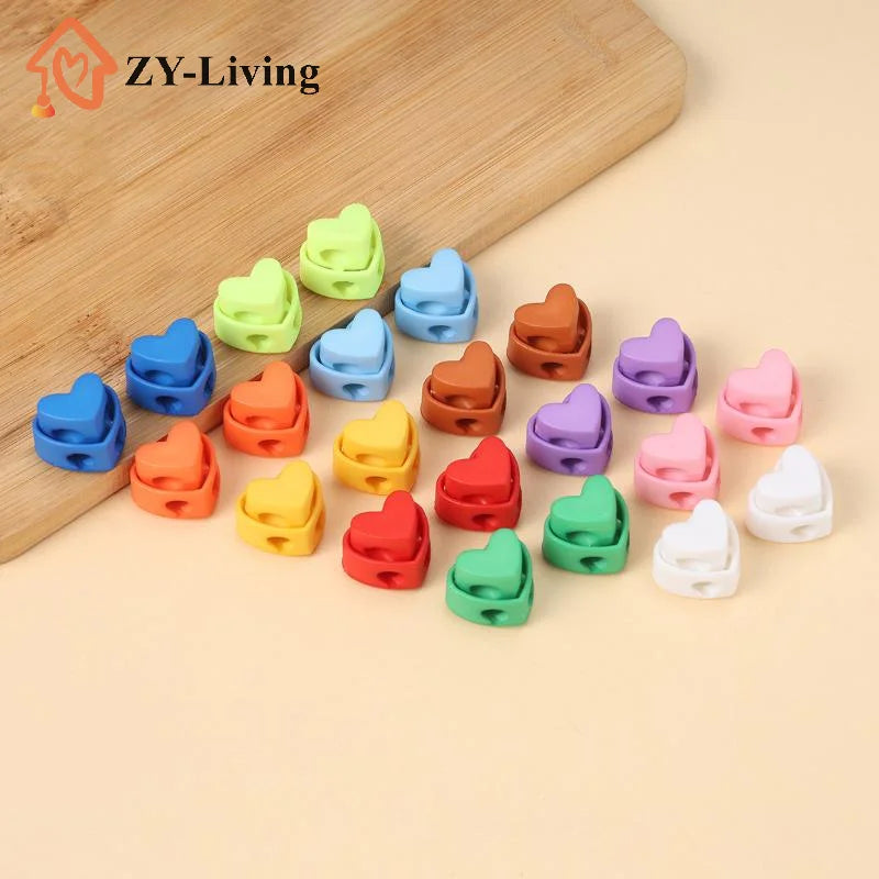 5Pcs Colorful Garment Stoppers Heart-Shaped Plastic Cord Locks Double Hole Spring Toggle Anti-slip Stoppers Garment Accessories Quake