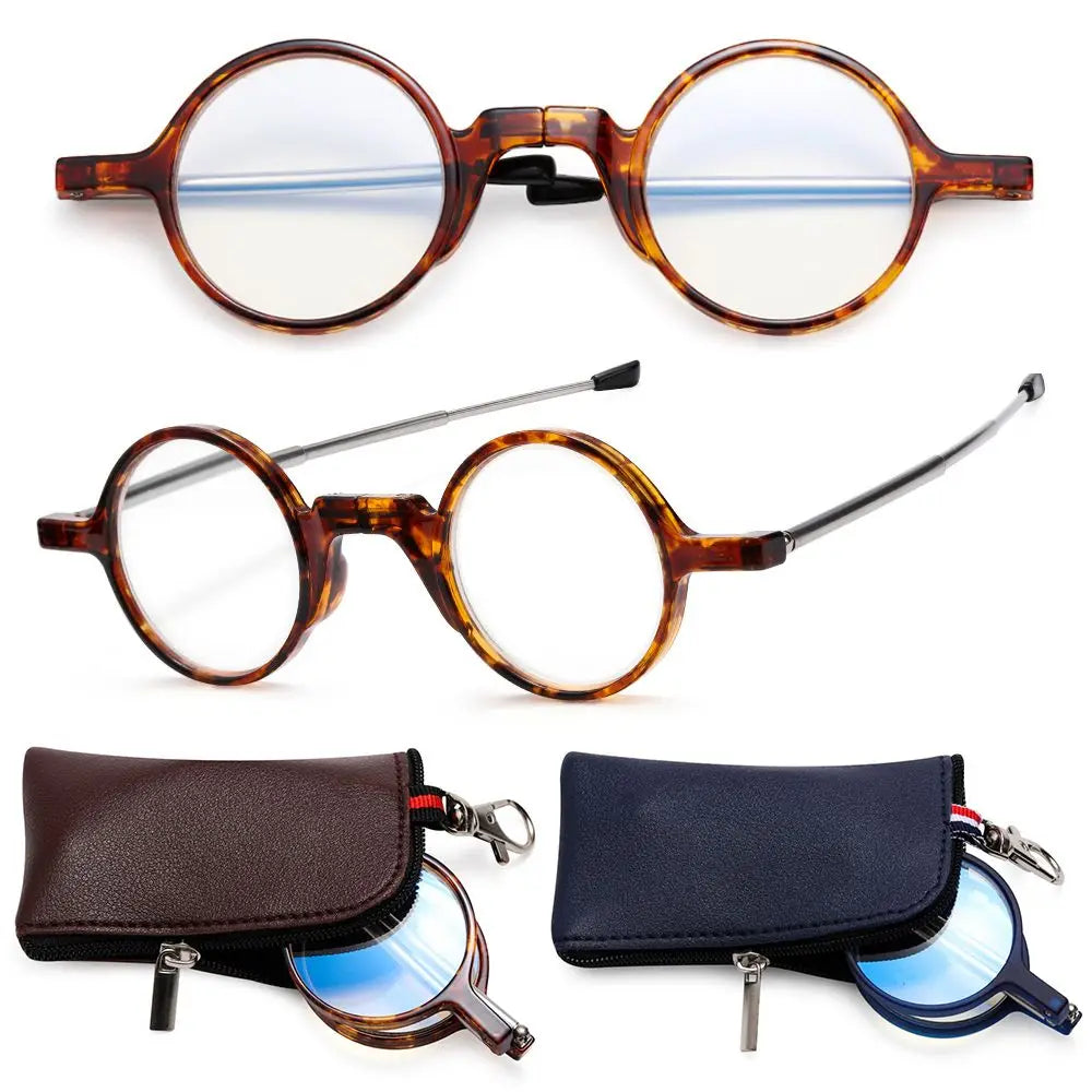 Mini Compact Reading Glasses for Women Men Portable Folding Presbyopia Eyeglasses Readers Eyewear with Fashion PU Leather Case Quake