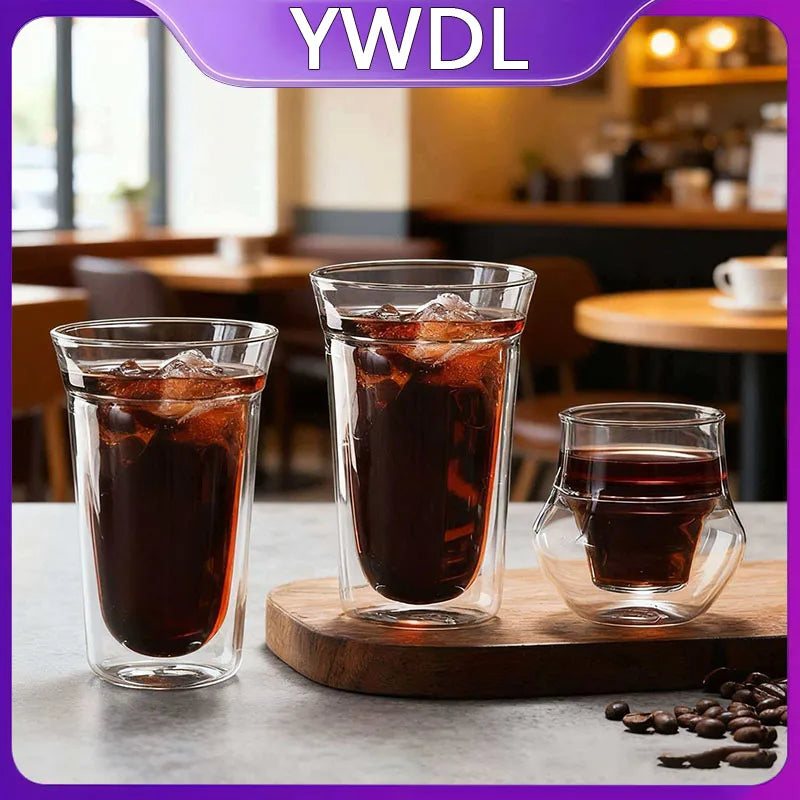 YWDL Double-layer Glass Cup Set Espresso Coffee Cup Anti-scalding Brandy Wine Shot Glass Teacup Clear Mug 120/180/280ml Quake